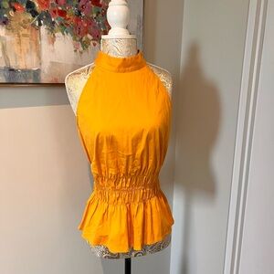 White House Black Market Yellow Sleeveless Halter Peplum Blouse